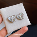 Crystal Heart and Butterfly Silver Tone Stud Earrings view 1