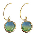 Gold Curved Hook Blue Green Gradient Glass Drop Earrings view 5