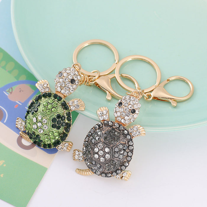 Rhinestone Turtle Keychain Gold Clasp Four Shell Colors
