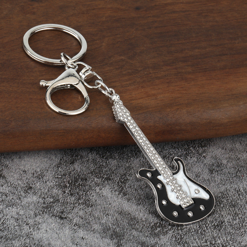 Mini Electric Guitar Enamel Keychain Metal Instrument Bag Charm
