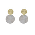 Gold Silver Textured Woven Disc Drop Earrings Two Tone view 5