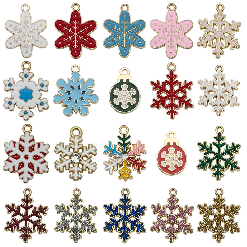 Zinc Alloy Enamel Christmas Snowflake Charm Pendant for DIY Necklace Earrings