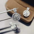 Silver Tone Round Double Halo CZ Pendant Necklace Chain view 2