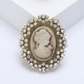 Antique Gold Silver Rhinestone Cameo Lady Portrait Brooch view 6