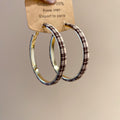 Plaid Fabric Covered Round Hoop Statement Earrings view 6