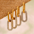 Gold U-Shape Double Oval Pavé Zircon Link Huggie Earrings view 3