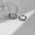 Silver Tone Oval Aqua Stone Huggie Hoop Earrings For Women view 3