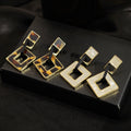 Interlocking Square Geometric Long Dangle Stud Earrings view 2