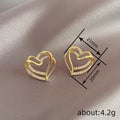 Gold Tone Double Open Heart Crystal Pave Stud Earrings view 4