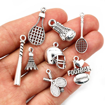 Assorted Sports Charms with Rackets Balls and Shuttlecocks