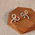 Silver Tone Multicolor And Clear Stone Ribbon Bow Stud Earrings view 6