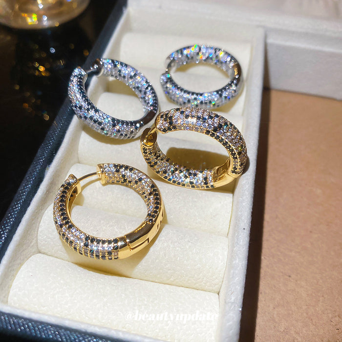 Two Tone Crystal Hoop Earrings in Gold or Silver Tone