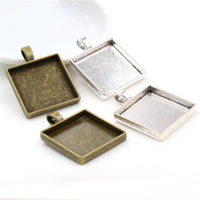 Square Metal Pendant Bezel Blanks in Two Antique Finishes