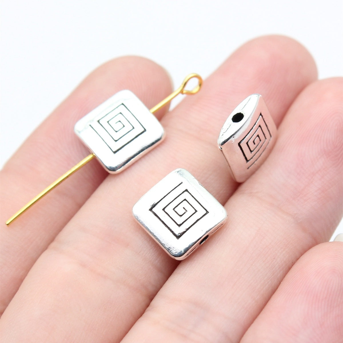 10x10x3.3mm 1.4g Antique Silver Zinc Alloy Greek Key Square Small Hole Spacer Beads for Bracelet Making