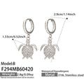 Turtle Charm Dangle Hoop Earrings Clear Crystal Shell view 7