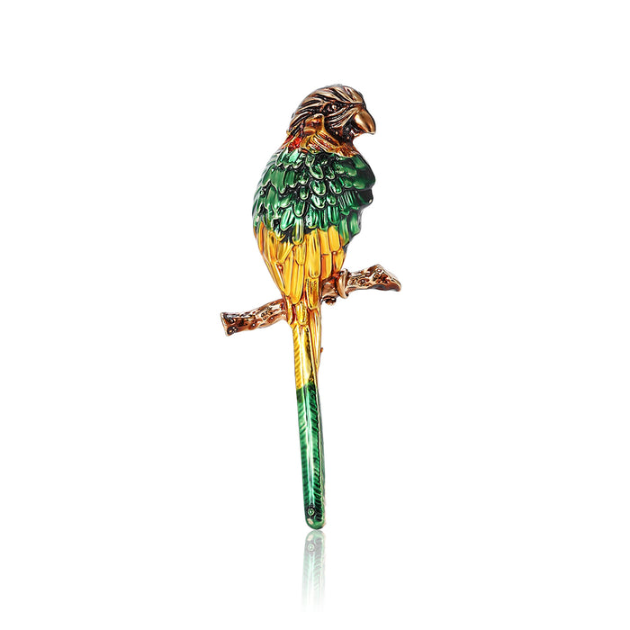 Multicolor Enamel Parrot Brooch Branch Perch Alloy Pin