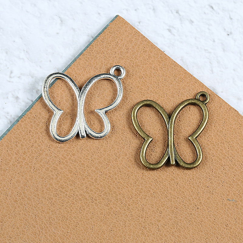 Hollow Alloy Butterfly Charm Pendant, 18x16mm
