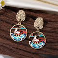 Gold Tone Chinese Animal Scene Enamel Drop Stud Earrings in Six Designs view 8