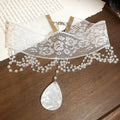 White Lace Choker with Teardrop Pearl Style Pendant view 1