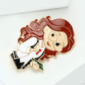 Red Haired Woman Doctor Enamel Brooch With Glasses view 3