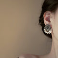 Antique Silver Tone Pearl Fringe Round Stud Earrings view 2
