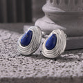 Textured Teardrop Stud Earrings with Blue Lazuli Inlay view 3