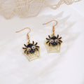 Black Spider Gold Spiderweb Halloween Hook Earrings view 2