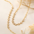 Gold Heart Zircon Paperclip Necklace And Herringbone Snake Chain view 4