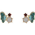 Gold-Tone Green Enamel Butterfly Stud Earrings Rhinestone view 5