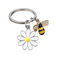 Metal Daisy And Bee Keychain With Clear Stone Wing Details view 5