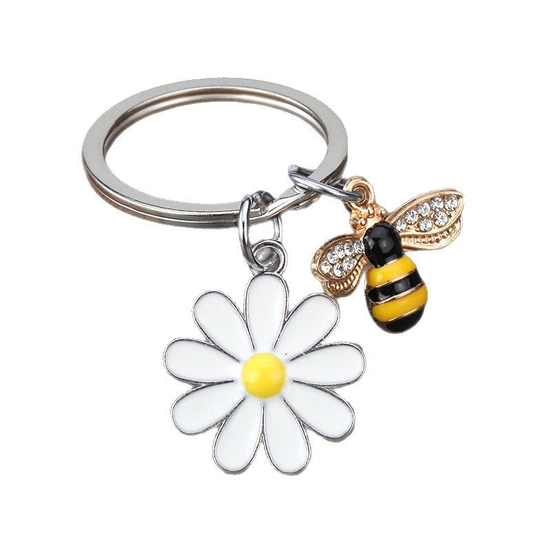 Bee Daisy Zinc Alloy Flower Keychain Bag or Car Charm