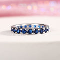 Silver Tone Blue Round Stone Full Row Band Finger Ring view 5