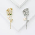 Pavé Crystal Rose Stem Brooch Pearl Green Enamel Gold Silver view 4