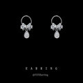 Silver Circle Bow Teardrop Crystal Drop Earrings Pair view 1