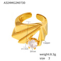 Geometric Fan Open Ring Clear Zircon Gold Steel Size 7 view 6