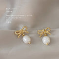 Gold Twisted Rope Bow Freshwater Pearl Drop Studs Pair view 4