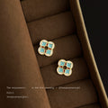 Gold Enamel Four-Petal Stud Earrings Turquoise White Accents view 1