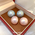 Blue and Pink Pearl Sheen Half Round Stud Earrings view 3