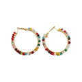 Colorful Beaded Hoop Earrings in Nine Geometric and Pearl Styles view 5