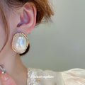 Oval Pearl Gold Tone Framed Stud Earrings Fashion Jewelry view 3
