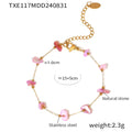 Gold Pink Natural Stone Chip Necklace Bracelet Set view 7