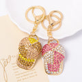 Rhinestone Baseball Cap Keychains Gold Tone Amber and Pink view 1