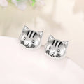 Silver Cat Face Stud Earrings Black Enamel Whiskers view 3