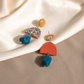 Colorful Pattern Fan Stud and Clip Dangle Earrings view 2