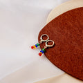 Gold Huggie Hoop Earrings With Multicolor Glass Bead Drops view 4