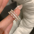 Silver Openwork Band Ring Small Pearls Clear Stone Accents view 6