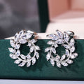 Silver Olive Leaf Circle Clear Stud Earrings Alloy view 1