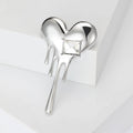 Melting Heart Brooch Silver or Gold Tone Square Crystal Pin view 2
