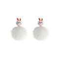 White Cartoon Bunny Face Fluffy Pom Pom Drop Earrings view 5
