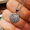 Silver Pave Flower CZ Necklace Earrings Open Ring Set view 4